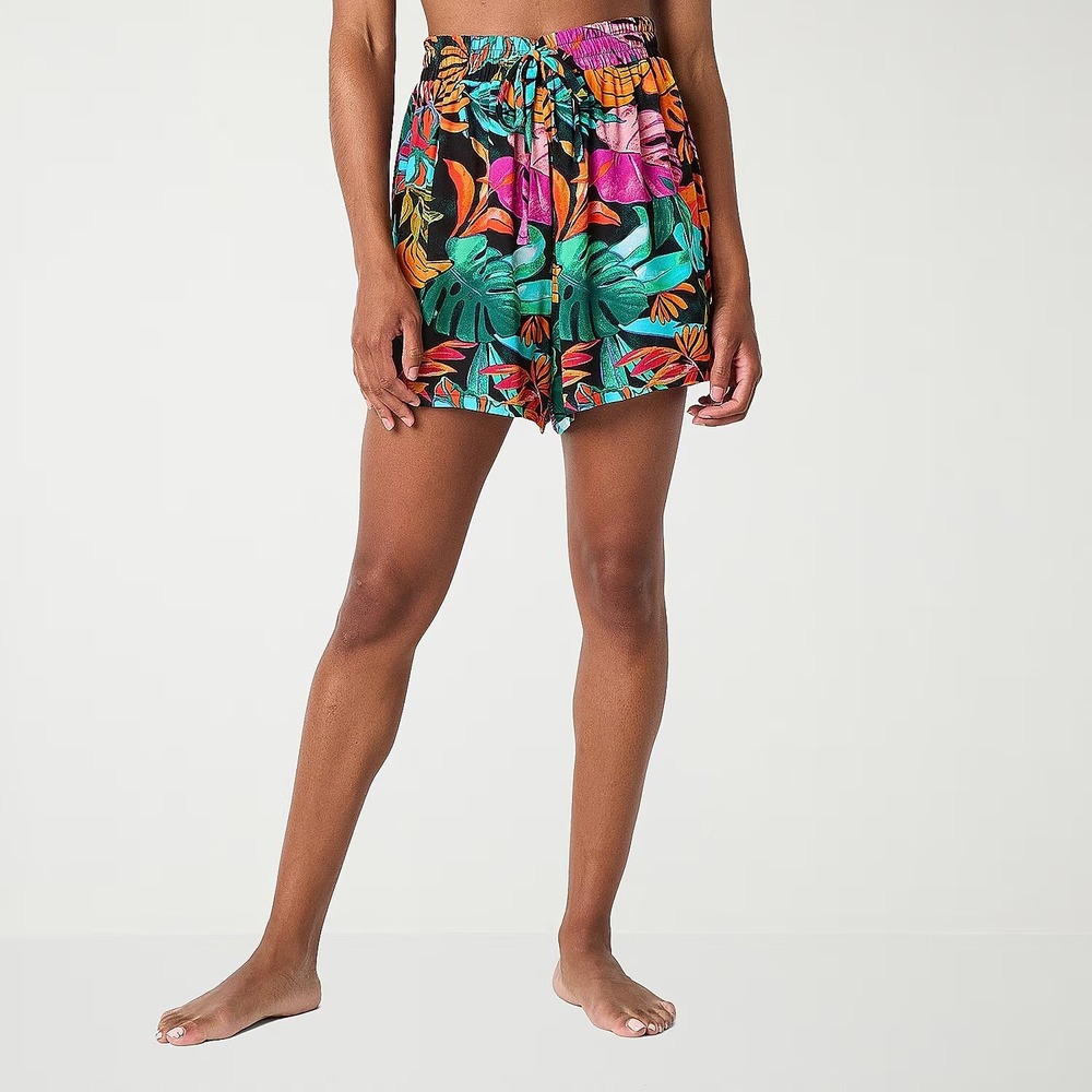 NWT Mynah Womens S Farm Tropical Crepe Shorts Swimsuit Cover-Up